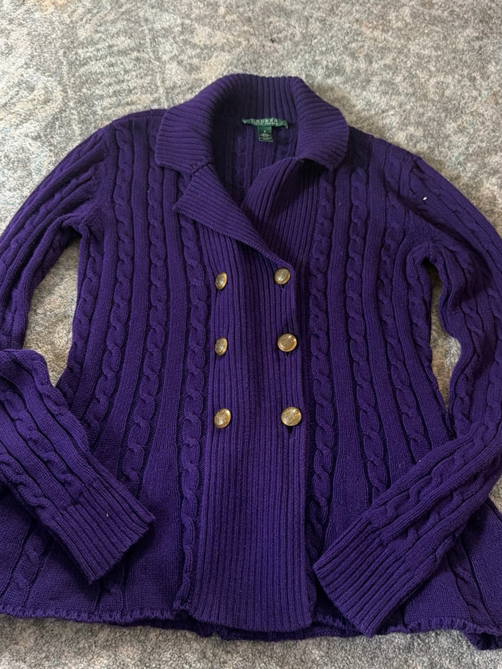Vintage Ralph Lauren Purple Cable-Knit Crewneck Sweater women sz small - Picture 2 of 5